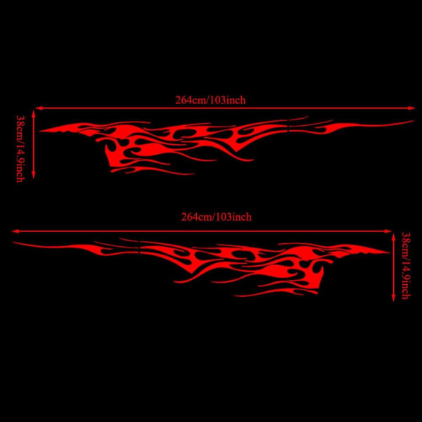 2 stk. 103'' Universal Flame Graphics Bil Auto Karosseri Side Sticker Red