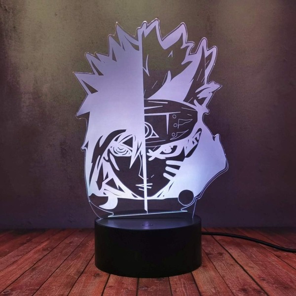 Itachi & Sasuke 3D-lampa, 7 färger 3D skrivbordslampa nattlampa Uzuma