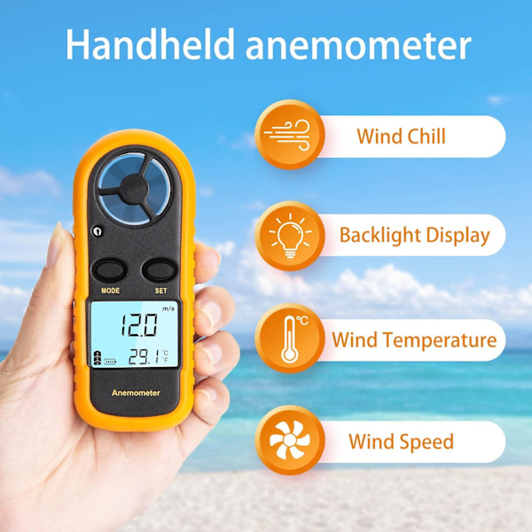 Håndholdt anemometer, letvægts digital vindhastighedsmåler, Win