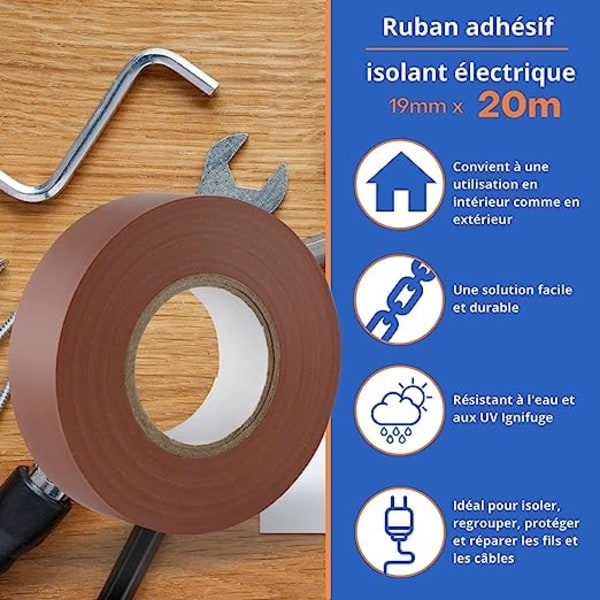 2 stk. Brun elektrisk isolerende tape - 18 mm x 20 m