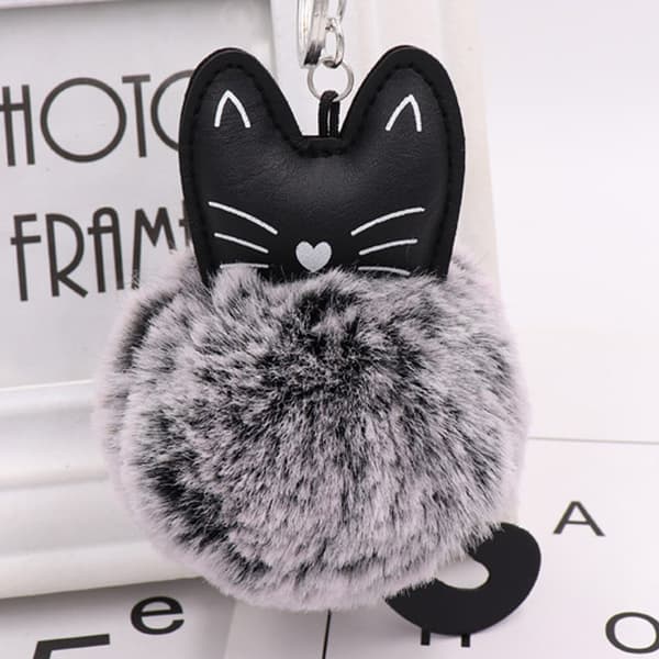 Premium Kvalitet Fluffy Kunstig Pels Kat Nøglering