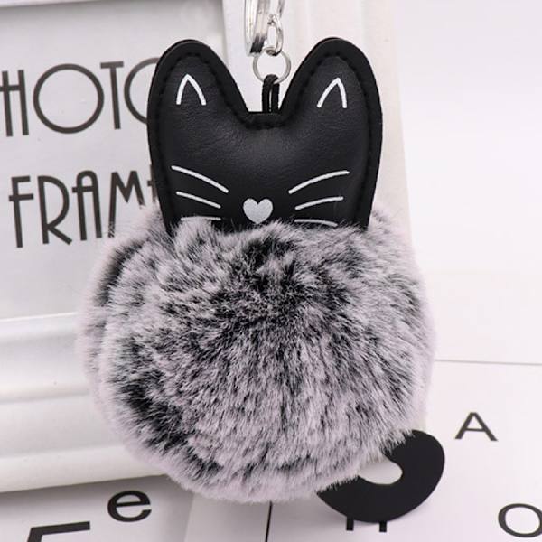 Premium Kvalitet Fluffy Kunstig Pels Katt Nøkkelring