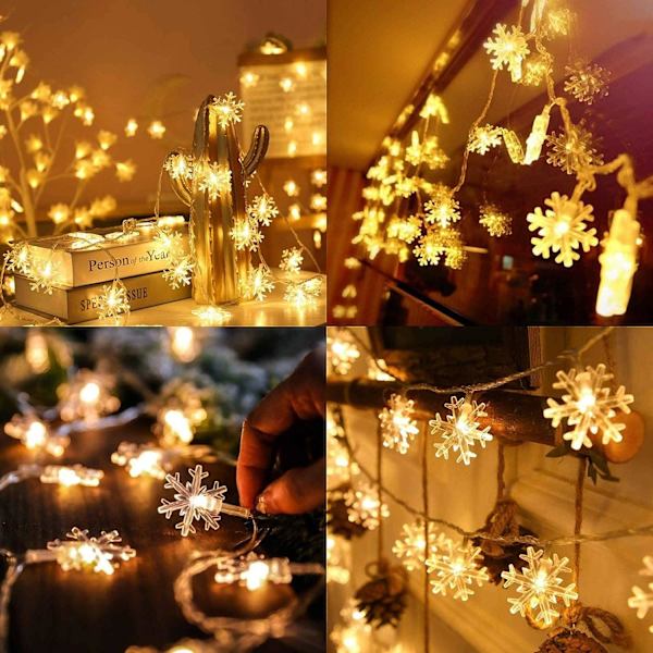 Julelys med snøfnugg, 20 fot 40 LED-lys med snøfnugg