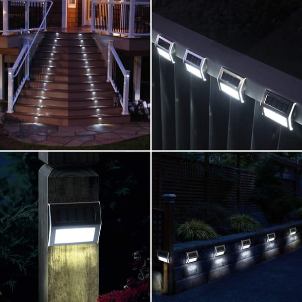 6-pak solcelledrevne utelamper, 3 LED solcelle trappelys utendørs vanntett