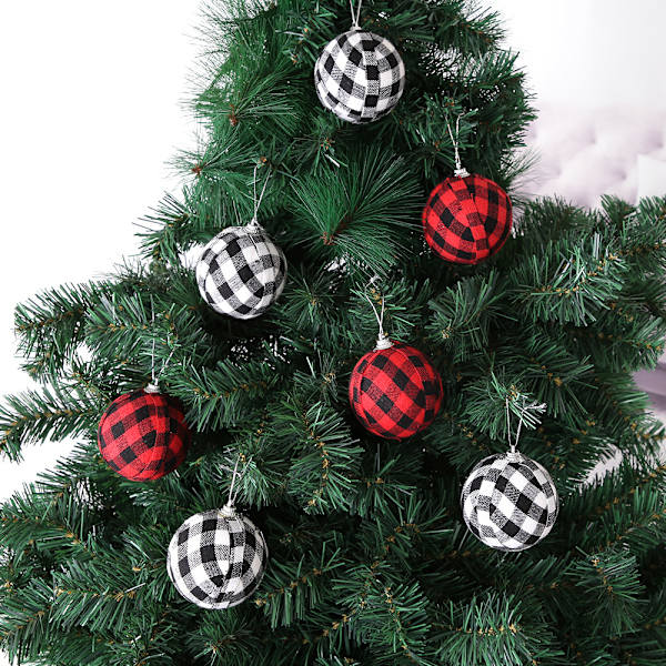 Julgransdekorationer 7CM svartvit tartan julkula