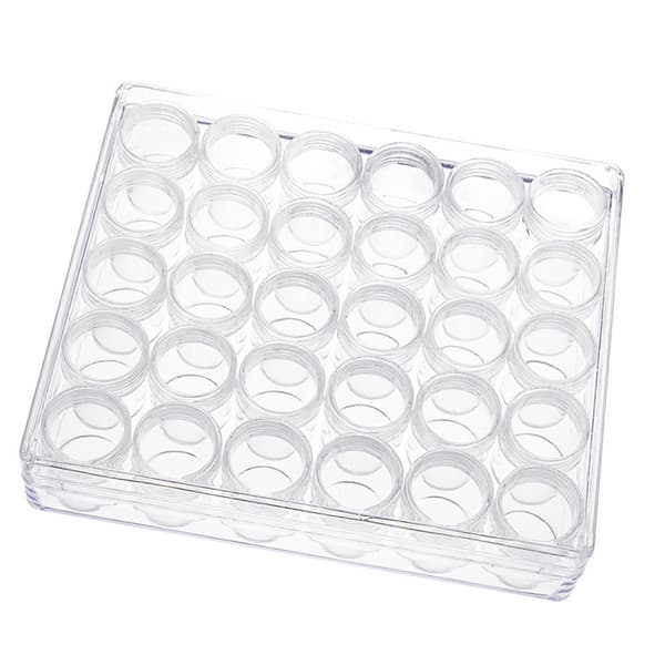 Set med 30 förvaringsbehållare i klar plast med pärlor