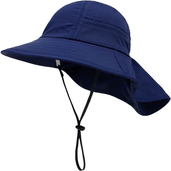 Navy Blue(M)Baby Sun Hat Girl Boy Neck Cap Protection Kids Bucke