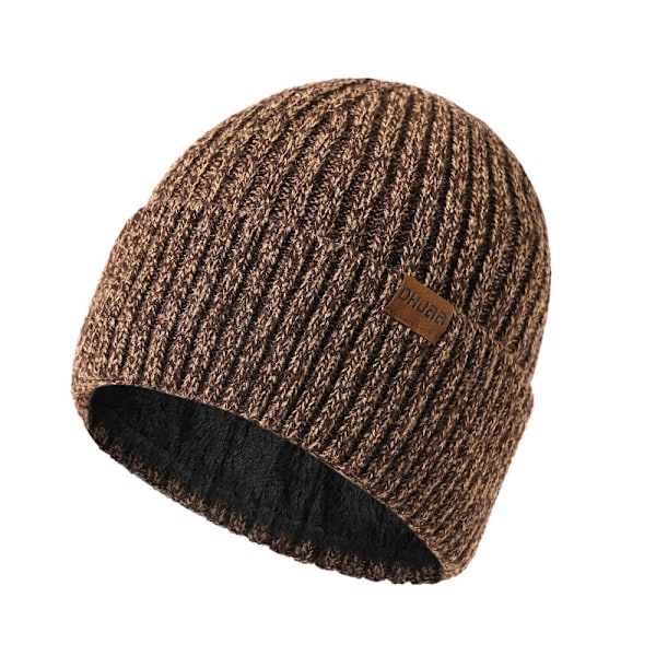 Mænds Beanie Hatte, Vinterhatte til Mænd Kvinder Varmt Termisk Fleeceforet, Tyk Strikket Mode Hætte til Fyre - Khaki