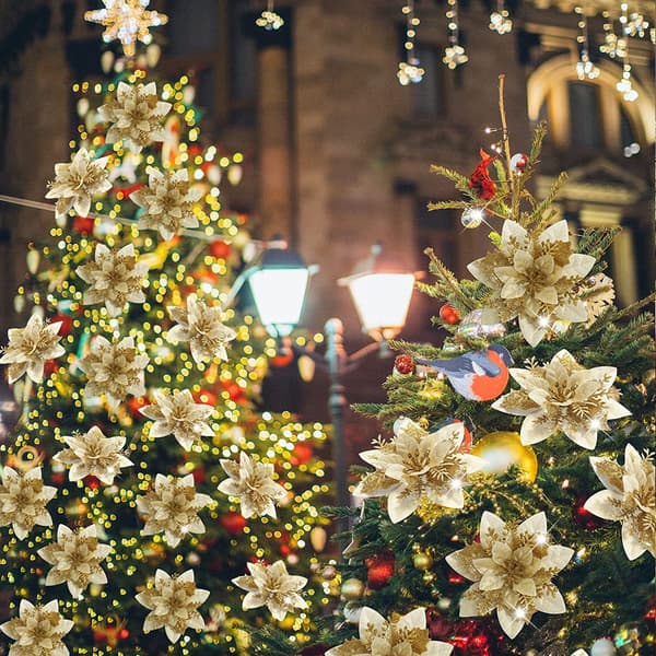 10 stk Kunstige Gull Røde Julestjerner Sølv Blomster Jul Tr