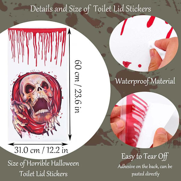 Halloween Toalettsete Klistremermer Bad Blodig Ansikt Dekorativ S