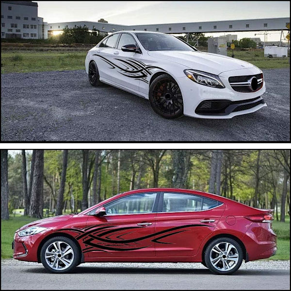 2 kpl 94,4'' Universaali liekki grafiikka auto kehon sivutarra black
