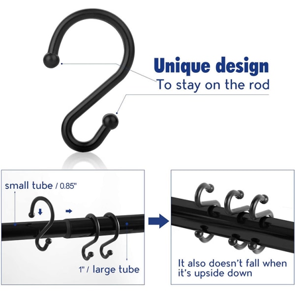 Metal Shower Curtain Hooks, 12 Pack Rings, Rust Resistant S Shap