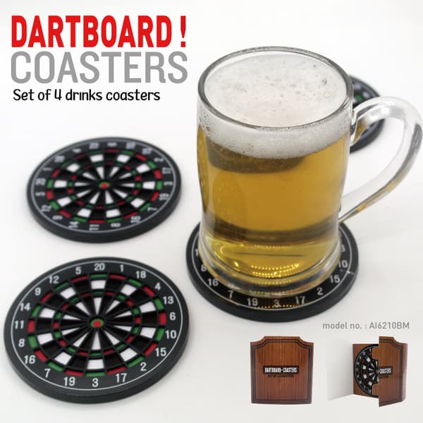 4 stk. Kreative ølbrikker Dartboard Kaffe Øl Te Brikker A