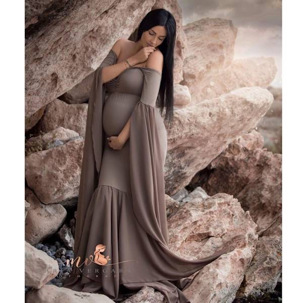 Maternity Chiffon Havfrue Kjole Off Shoulder Drop Ærmer Tilpasset