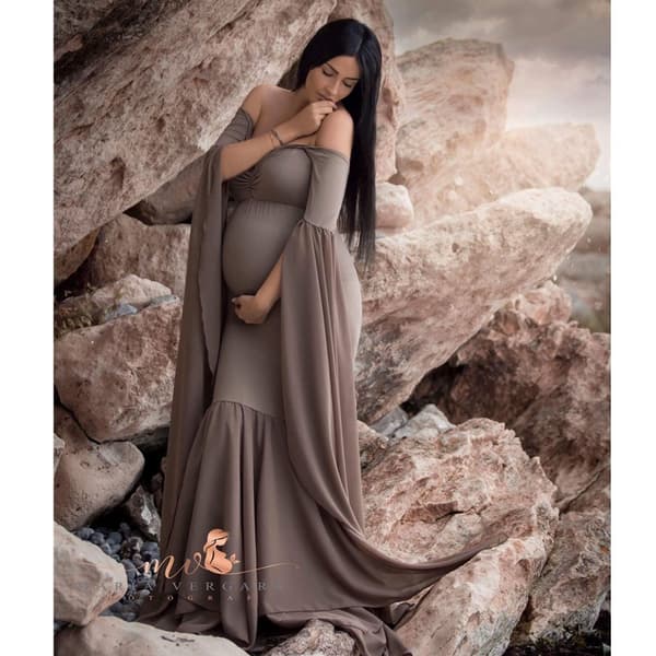 Maternity Chiffon Havfruekjole Off Shoulder Drop Sleeves Fitted