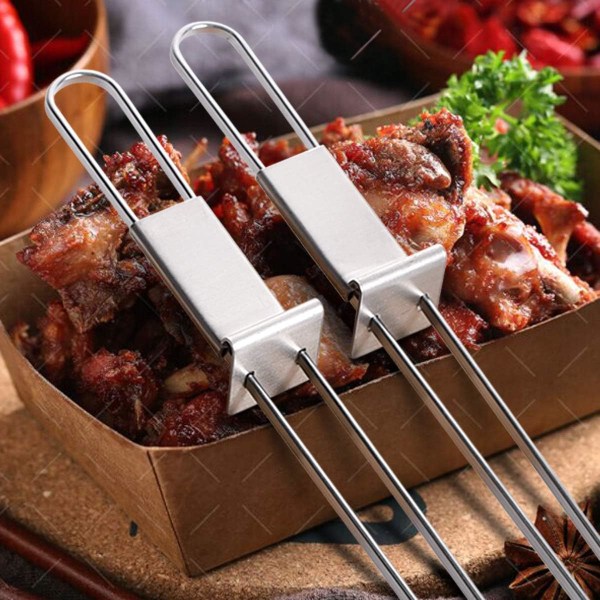 6-pakning 13\" rustfrie stålgrillspyd med skyveknapp, gjenbrukbare grillspyd i metall