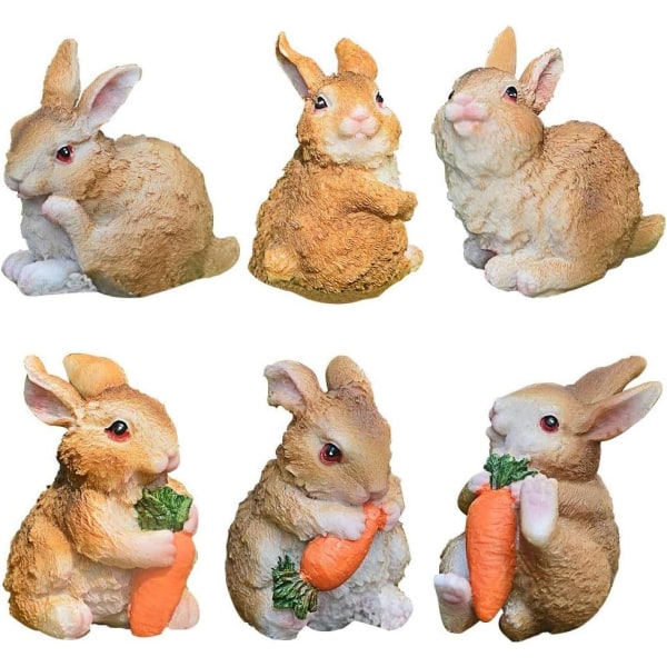 6 PCS Bunny Ornamenter Chic Kaniner Hage Figurer Dekorasjon,