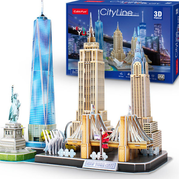Stereoskopisk puslespill bybilde puslespill bygning modell (New York)