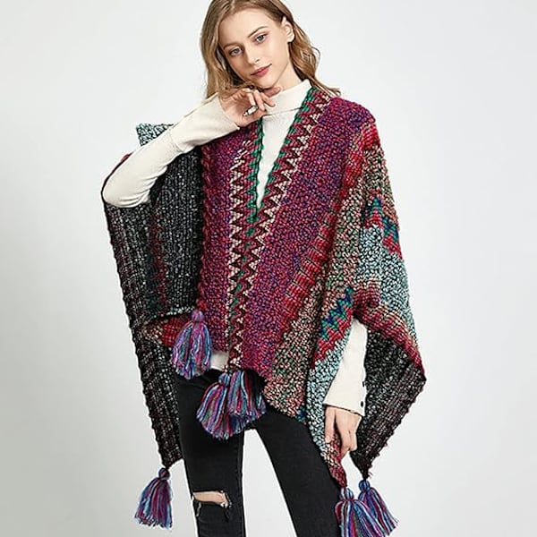 Kvinde poncho strikket sjal kappe, kvinde strikket cardigan kimono