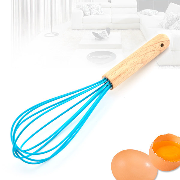 2 stk. Silikonvisp med trehåndtak, ideell for å piske egg