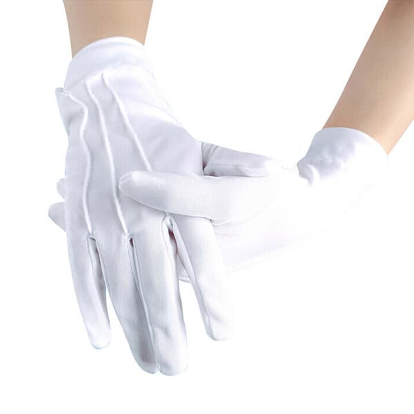 10 stk. hvide handsker med trykknap, one size, voksen, broderede