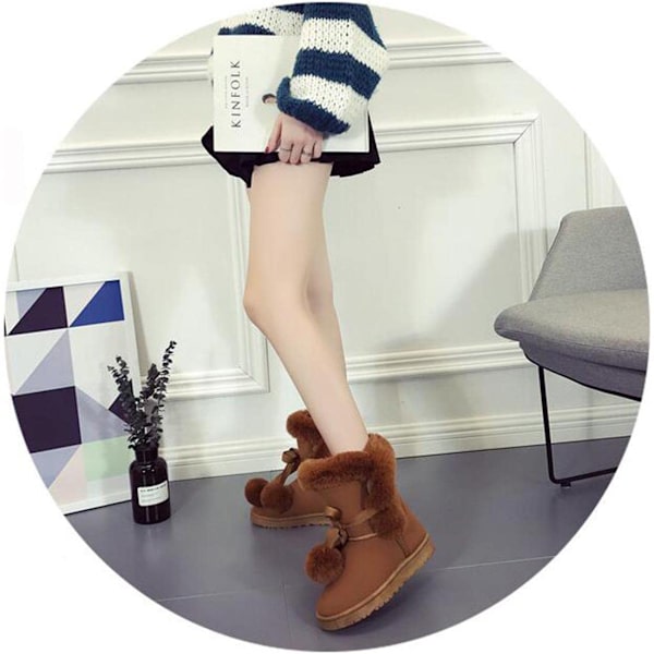 Damskor med vaddering, mid-calf, snöboots - Karamell 41