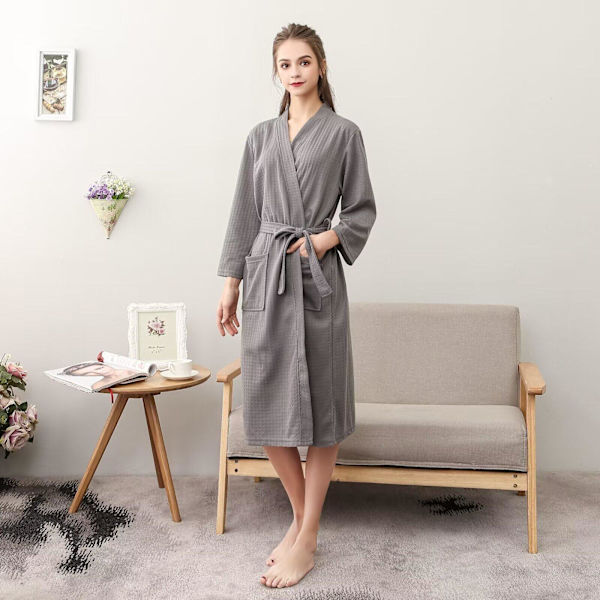 Dam Badrock Absorberande Badrock Solid Waffle Badrock Spa Hemklänning Nattklänning - Grå XXXL