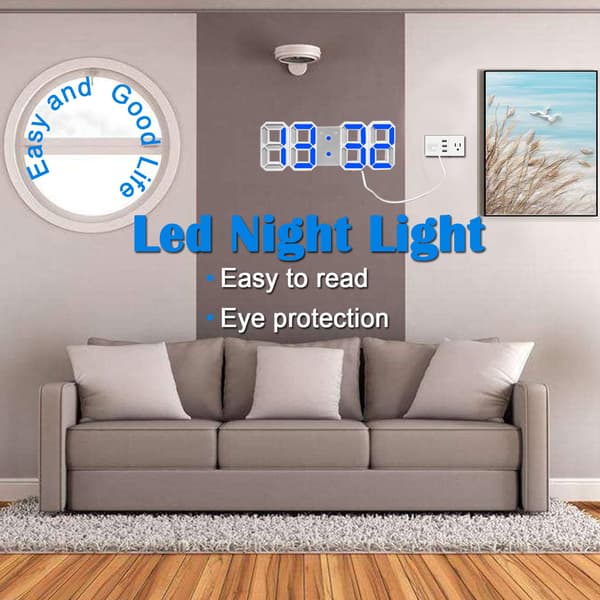 Säädettävä kirkkaus 3D LED digitaalinen herätyskello seinäkello Blue light