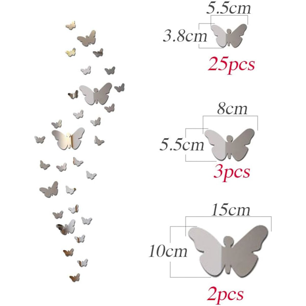 1 set spegelväggsdekaler fjäril blomma rottingmönster vägg