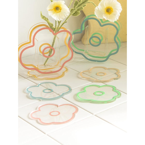 Klar akryl coaster, blomstformet coaster, dekorativ akryl