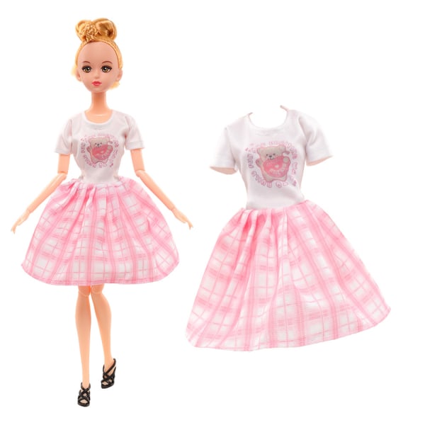 10st 30cm Docka Rutig Klänning Barbie Morgonrock Family Toy Dres