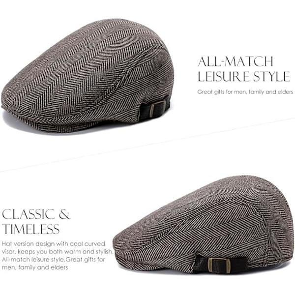 Herre Flat Beret Cap Justerbar Flat Hat Høst Vinter（Coffee-He