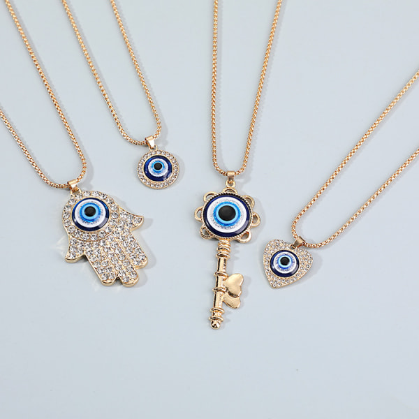 4pcs 18K Gold Plated Iced Out CZ Stainless Steel Blue Evil Eye B