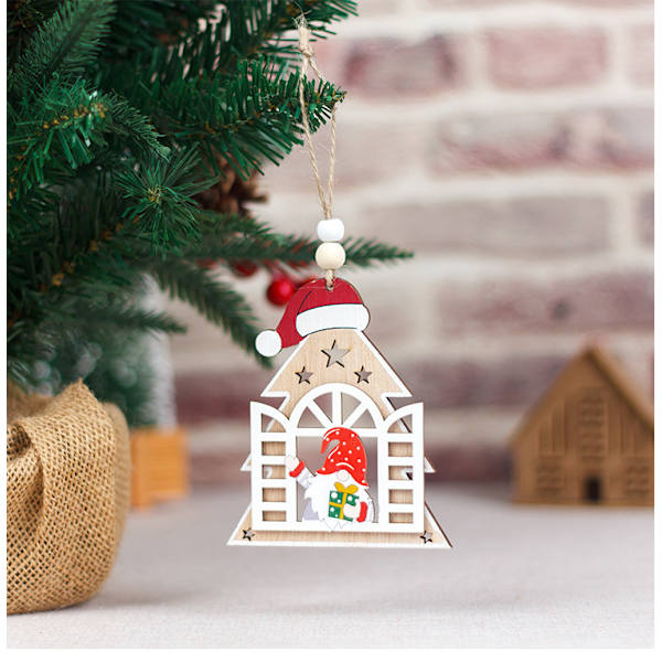 1 stk. Træ Julepynt Kreativt Vindue Åbning Nisse