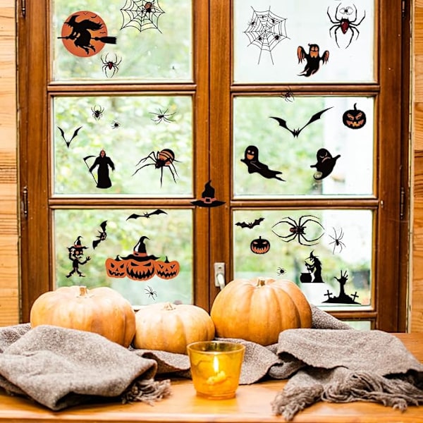 Halloween-vindueklistermærker, 8 ark 98 stykker vindueklistermærker Spid