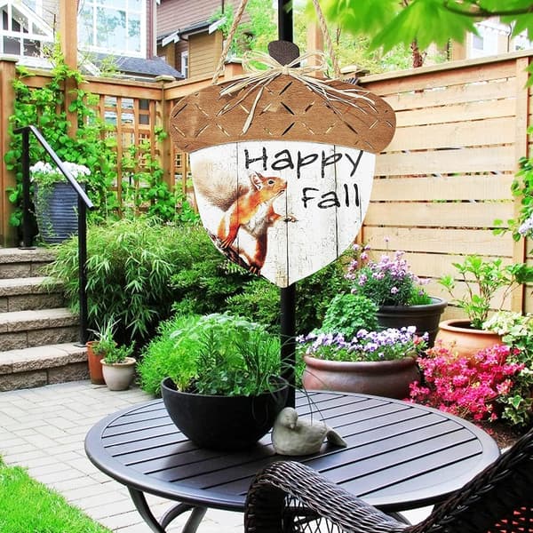 Happy Fall Sign Træ Efterår Høst Ornamenter Veranda Forreste Dør H