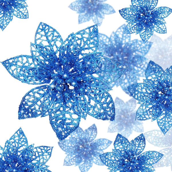 24 stk Glitter Poinsettia Julepynt Julepynt F