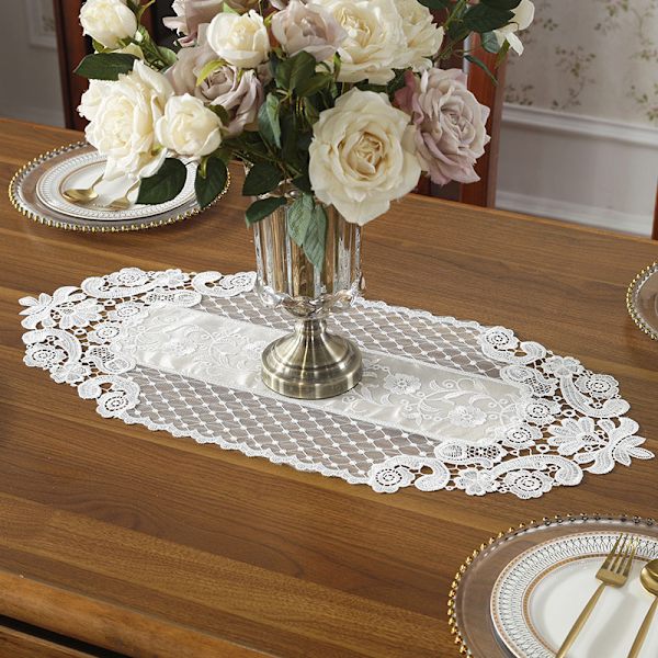 Broderet blonde kommodeskærf Chiffon Macrame bordløbere til