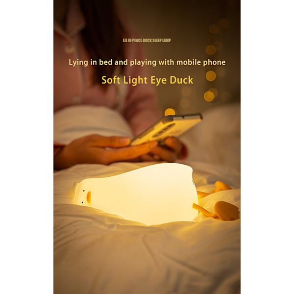 Liggande anka nattlampa, LED Squishy anklampan, söt glödande anka