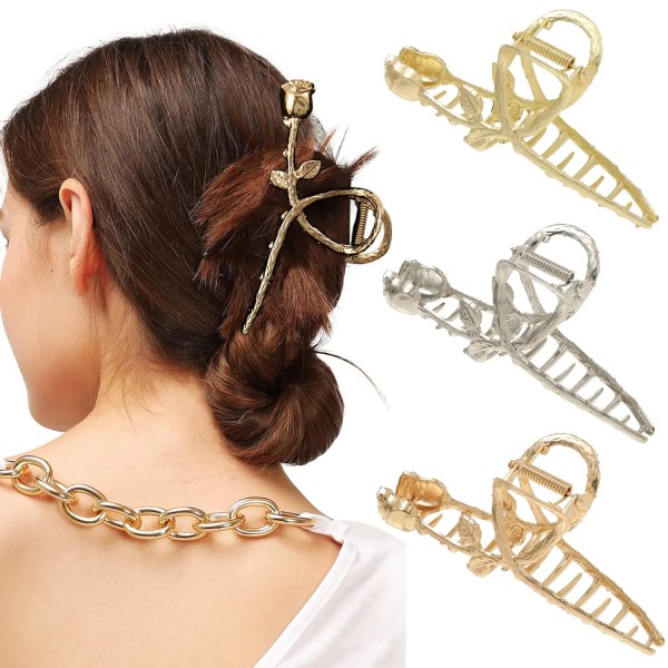 Claw Hair Clip Barrettes - 3 Heavy Duty Hair Clips for Women Gir