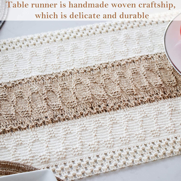 Naturlig Burlap Bordløber, Spliced ​​Bomuld Boho Bordløber
