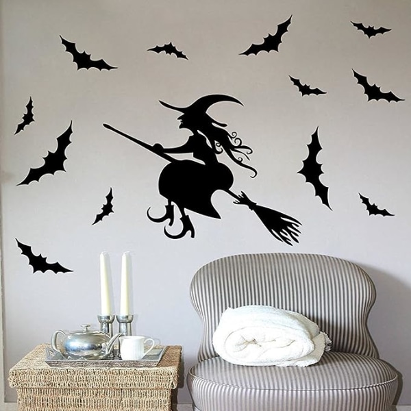 Halloween-noita ja pelottavat lepakot seinätarrat irrotettava vinyylitikku