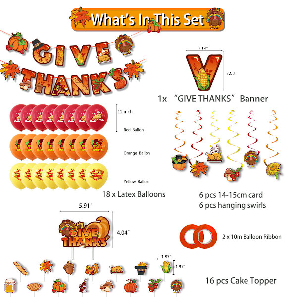 Thanksgiving-tema festpynt ballongsett, banner, ballonger, kaketopper festartikler for barn