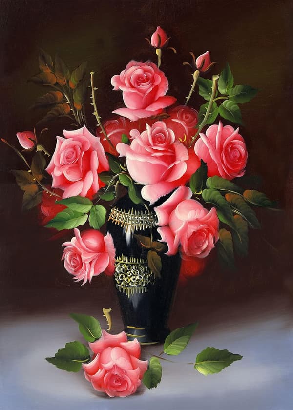 Blomster Diamantmaleri, 5D DIY Rosa Diamantkunstmaleri S