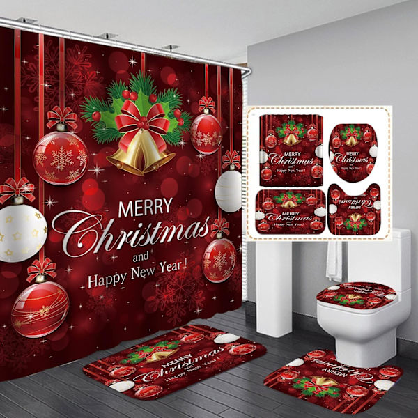 God Jul Duschdraperiuppsättningar för Badrum, 4 Delar Chris