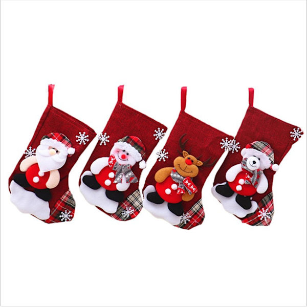 4 st Mittens i Linne för Jul, Julpynt, Julklappspåse, Presentpåse, Julhängande Strumpor