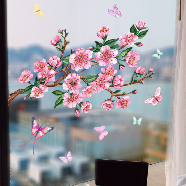 Fönsterklistermärken - 1 fantastiskt rosa blommönster dekorativ stat