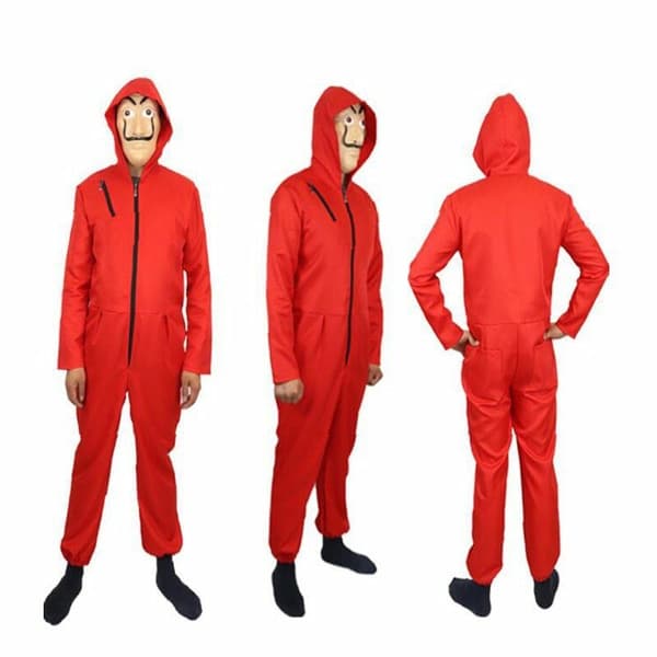 Papper Pengar Hus Rollspel Kostym Dali Mask Röd En-delad Kostnad