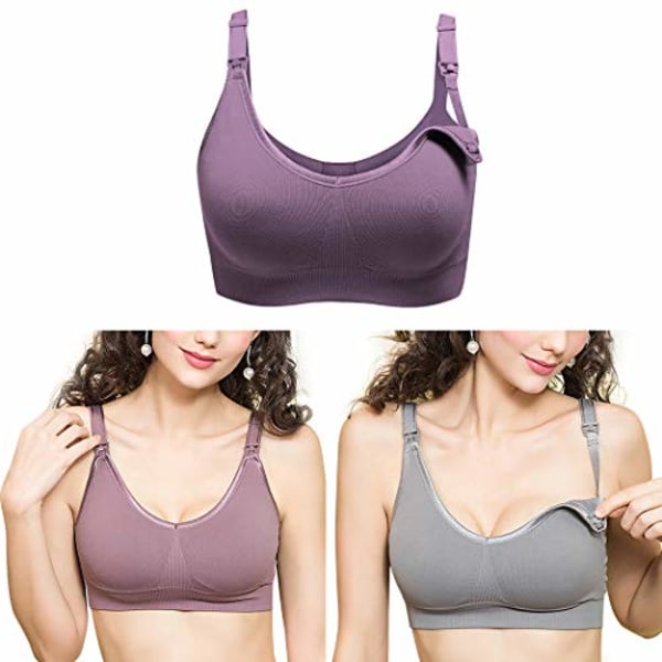 Pehmeä säädettävä langaton puuvillainen push up -imetysliivit - Violetti XL
