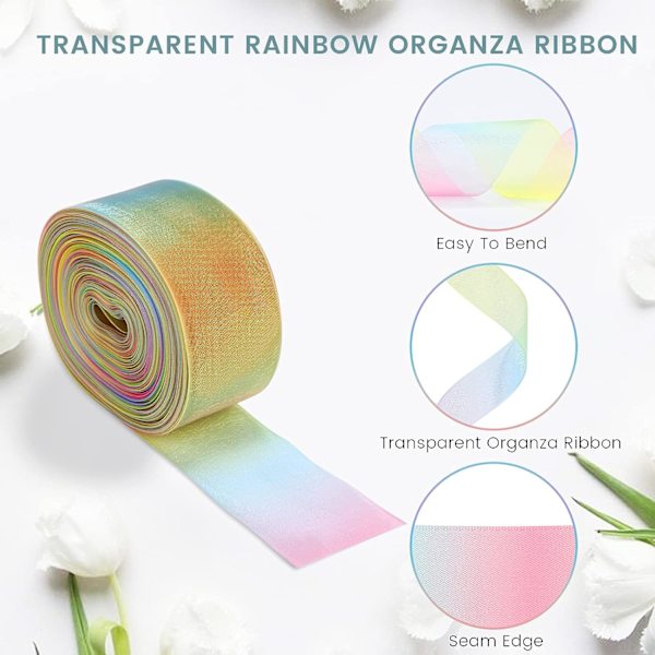 38mm x 45m läpinäkyvä organza-nauha, ensiluokkainen paljettinauha